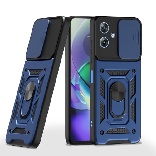 Image of Pikkme Back Cover for Motorola Moto G54 5G / G64 5G | 360 Protection Case | Sliding Camera Shield Cover & Ring Holder Stand D10 Tough Armor Bumper Case (Blue)