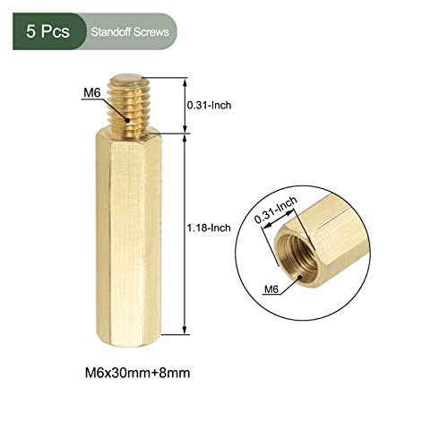 YOKIVE 5 Pcs M6 Standoff Screws, Brass Hex PCB Standoffs, Keep Height Consistent, Great for Motherboard (Gold Tone, 30mm+8mm) - Image 2
