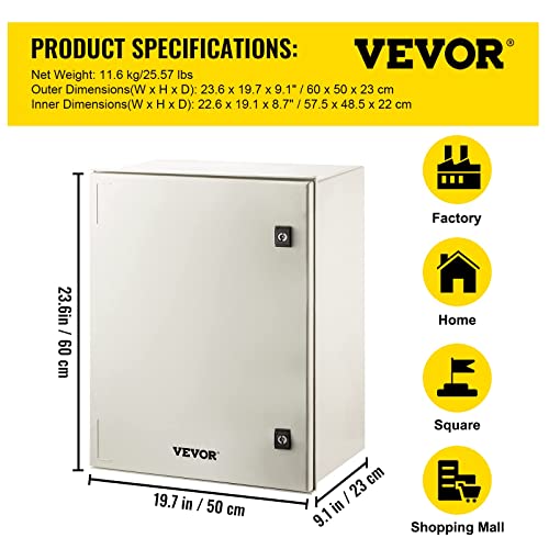 Vevor Electrical Enclosure Box,23.6''×19.7''×9.1'',Fiberglass Junction Box,Ip66 Waterproof & Dustproof,Outdoor Electrical Box,With Mounting Plat #TOP6