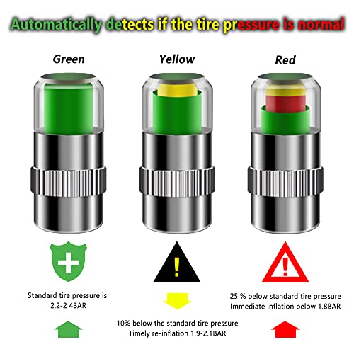 image for Aokdom Universal Tire Pressure Monitor Valve Stem Caps-3 Colors Alarm 