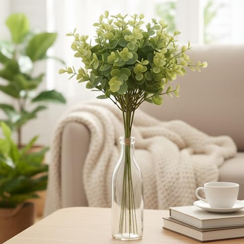 Image of Artificial Eucalyptus Leaves Bunch - 12pcs Greenery Stems, 33cm Height Faux Bouquet for Home, Office, Wedding & Party Decoration