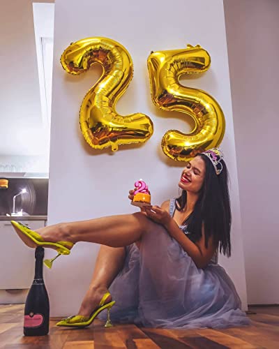 Image of 40 Inch Gold 25 Number Balloons Giant Jumbo Huge 25 or 52 Foil Mylar Helium Number Digital Balloons Gold Birthday Mylar Digital Balloons 25 Birthday Party 25th Anniversary Events Party Decorations