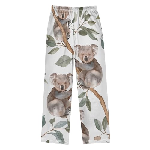Cute Koala Leaves Boys Long Pants Soft Trousers Elastic Waist Kids Lounge Bottoms with Pockets S-XL2