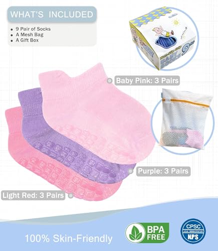 Image of Simply Kids Baby Non-Slip Ankle Socks - Superior Grip, Soft Cotton, for Active Toddler Girls & Boys (Ages 0-7)