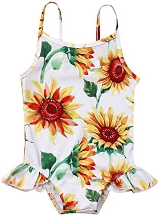 Infant Toddler Baby Girls Swimsuit Sunflower Ruffle Bottom One-Piece Swimwear Bathing Suit Tankini