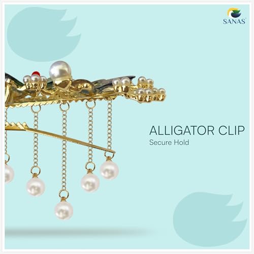 Image of Sanas Hair Accessories For Women 1Pc Alligator Hair Clips Pearl Beads Metal Hair Clips Barrettes For Girls Duckbill Clip For Hair Butterfly Clips French Clip 1Pc