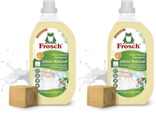 Frosch - Detergente Líquido Concentrado Jabón Natural para Lavadora, Ropa Limpia e Impecable en el Lavado, Apto para Todo Tipo de Tejidos menos Lana y Seda - 1.5 L (Paquete de 2)