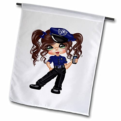 3dRose Cute Brunette Glamour Girl Police Officer Illustration - Flags (fl_354923_1)
