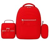 Kit mochila feminina escolar juvenil e adulto com lancheira e estojo (Kit Vermelho)