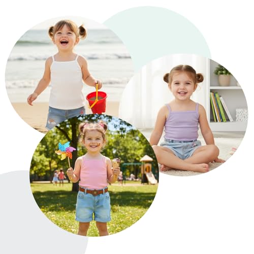 Image of ROMPERINBOX Toddler Tank Tops Girls Spaghetti Strap Ribbed Knit 3 Pack Sleeveless Casual Basic Cami Top for 12M-4T