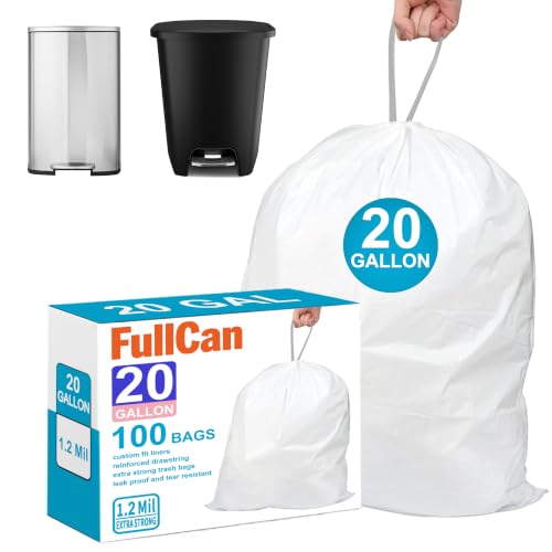 Image of 20 Gallon 100 Count Heavy Duty Trash Bags Compatible with Glad 20 Gallon Trash Can 1.2 Mil THICK Heavy Duty 100 Count White with Reinforced Drawstring Tear-Resistant GRAND SAVE!