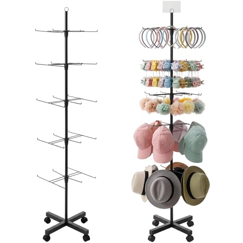 Ripeng 1 Pack 5-Tier Rotating Retail Display Stand, Adjustable Spinning Rack with Wheels for Jewelry Earrings Keychains Craft Shows Vendor Events, Black by Ripeng - Used condition - US$37.39