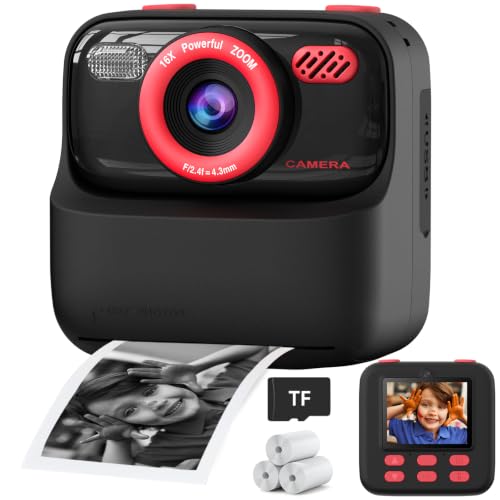 Kids Instant Digital Cameras for Boys and Girls, 1080P HD Dual-Lens Selfie Digital Camera with Print Paper & TF Card, Christmas Birthday Gifts Toys for Toddler and Teenagers Age 3-16 Years O