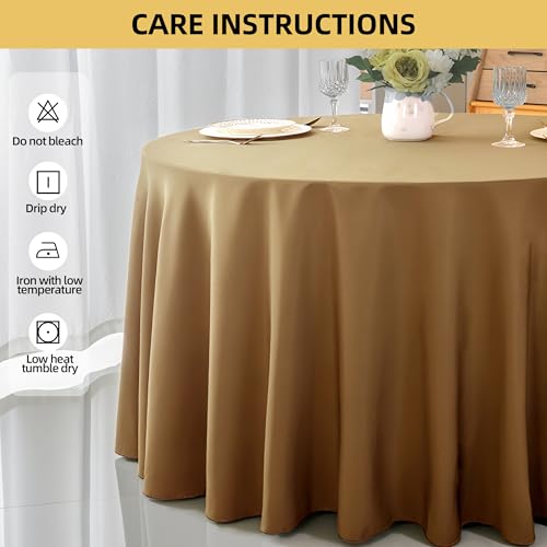Image of 2-Pack Round 120-inch Coffee Table Cloths, Solid Stain and Wrinkle Resistant Circular Tablecloth, Premium Plain Weave Polyester Fabric Table Linen Covers for Hotel, Banquet