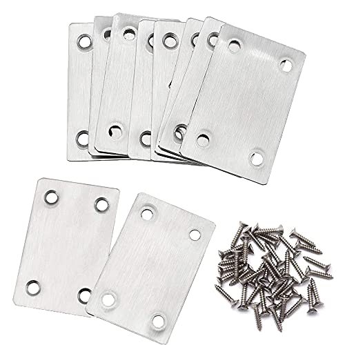 Lot de 10 connecteurs plats en acier inoxydable, Plaques Fixation Équerre pour Rejoint la Fixation et Réparation Meubles pour réparation de bois, meubles et projets de bricolage Cover
