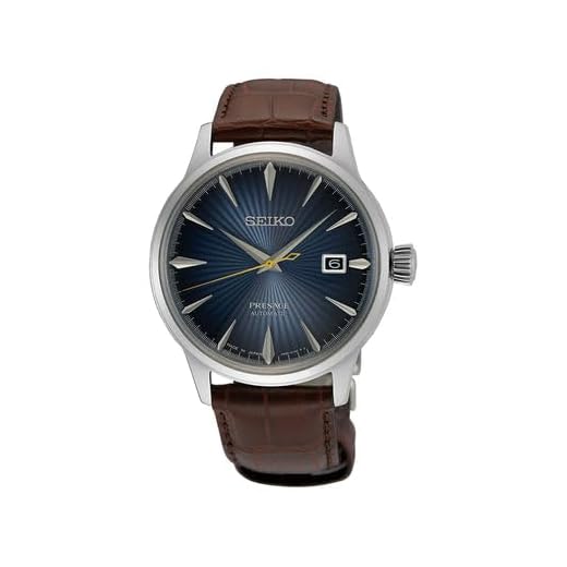 SEIKO Relógio masculino automático SRPK15 – Coleção Presage – Mostrador azul com caixa de aço inoxidável e pulseira de couro – Resistente à água até 50 m, Azul, Moderno