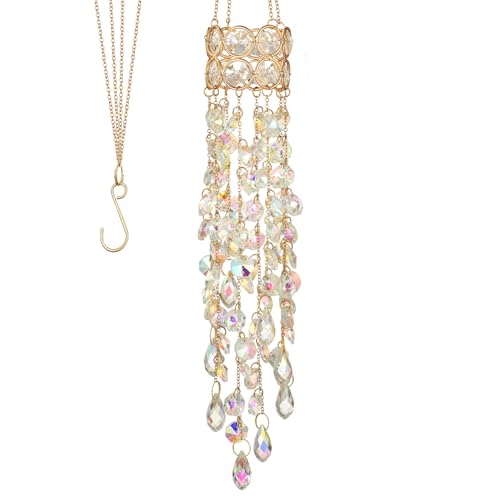 Hanging Window Garden Crystal Sun Catcher, Gold-Plated Sun Catcher for Indoor and Outdoor Decoration, Light Catcher, Party Crystals (Aurora)