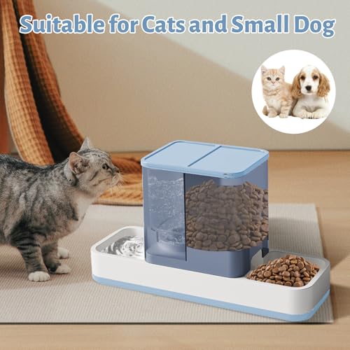 Image of Yummy Sam Automatic Small Pet Feeder and Water Dispenser, 2 in 1 Gravity Cat Auto Pet Feeder and Waterer Set Feeder Dish for Small Medium Pets Dog Puppy Kitten (Blue)