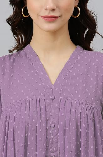 Image of Janasya Women's Dobby Chiffon Woven Design Front Slit Flared Kurta