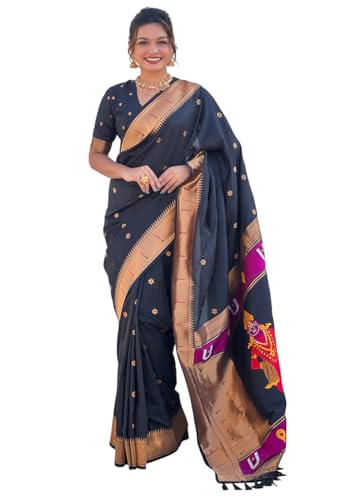 Image of SGF11 Women's Kanjivaram Paithani Silk Saree With Unstitched Blouse Piece