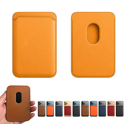 Preisvergleich Produktbild Magnetische Radiofrequenz-Telefonkarte Holde-Original-Lederbrieftasche Kompatibel für iPhone 12 / Pro / Mini / Max, Magsafe Magnetic RFID-Kartenhalter, Kartenhalter mit Magnet für Telefon (Yellow)