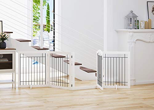 SPIRICH 96-inch Extra Wide 30-inches Tall Dog Gate with Door Walk Through, Freestanding Wire Pet Gate for The House… - Image 2