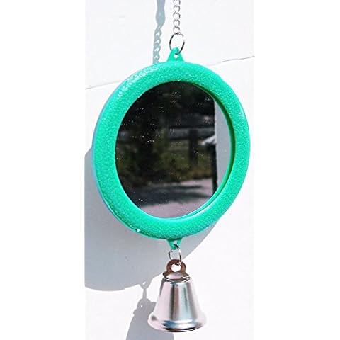 Hypeety Pet Bird Mirror with Bell Interactive Parrot Toy Bird Cage Mirror for Cockatiel Parakeets Canaries Budgie (GREEN) Cover