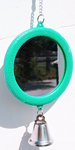 Pet Bird Mirror with Bell Interactive Parrot Toy Bird Cage Mirror for Cockatiel Parakeets Canaries Budgie (GREEN)