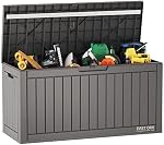 EAST OAK Boîte de rangement extérieure, 60 Gallon Deck Box à usage intérieur et extérieur, bac de rangement en résine imperméable pour coussins de patio, outils de jardinage, verrouillable, UV Résistant, Gris