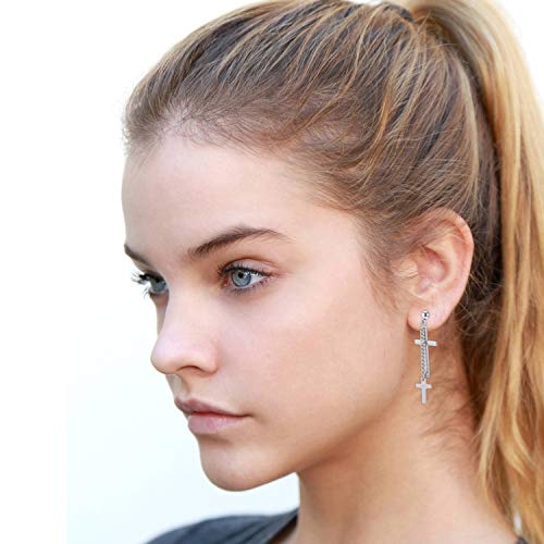 12 Pcs Dangle Cross Earrings For Men Surgical Steel Earrings Sets Dangling Chain Hypoallergenic Earrings Hoops #TOP2