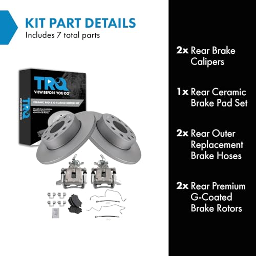Image of TRQ Rear Brake Pad and Rotor Set Ceramic G Coated 260mm Rotors Calipers Compatible with 2005 Volkswagen Jetta