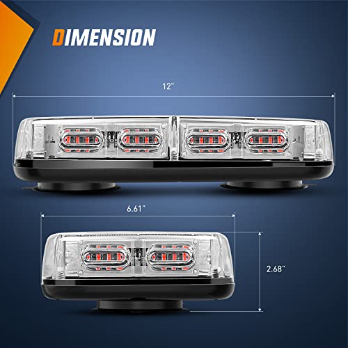 Image of Nilight 12 Inch Roof Top Strobe Lights Magnetic Mount | Red Hazard Light Emergency Safety Warning LED Flashing Light Bar 48LED 12V 24V for Cars Trucks Snow Plows