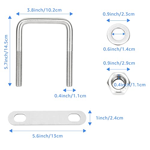Image of 4PCS U Bolts Square 3-1 /16 inch Inner Width Stainless Steel Boat Trailer U-Bolts with Washers and Nuts, Replacement Parts and Accessories for Automobiles Trailer, Ski Boat, or Sailboat Trailers