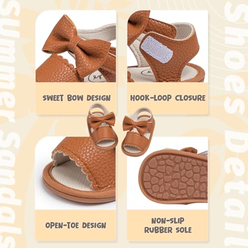 Image of Meckior Baby Toddler Infant Girls PU Leather Soft Open Toe Summer Sandals Flower Princess Flat Shoes