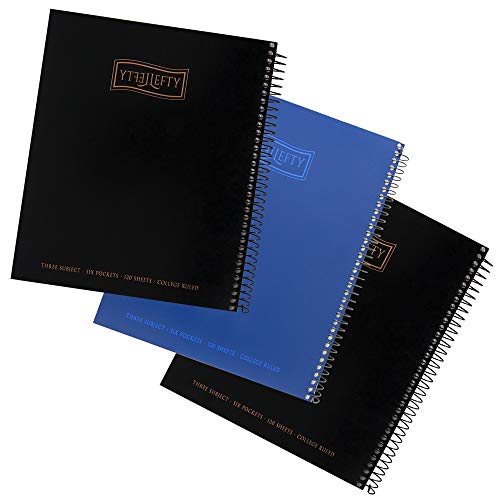 Left-Handed 3 Subject Spiral Notebooks Plain Color, Set of 3, Black & Blue image 4