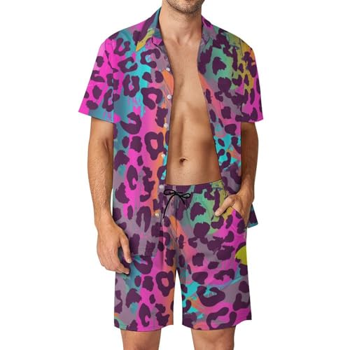 Ensemble léopard homme haut de gamme | Matière fluide d'été, chemise hawaïenne et pantalon