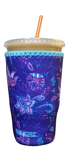 Image of Iced Coffee Sleeve, Insulated Neoprene Cup Sleeve, Fits a 32 Oz. Coffee Cup, Washable and Reusable, Iced Coffee Accessories, Large Violet Whimsy