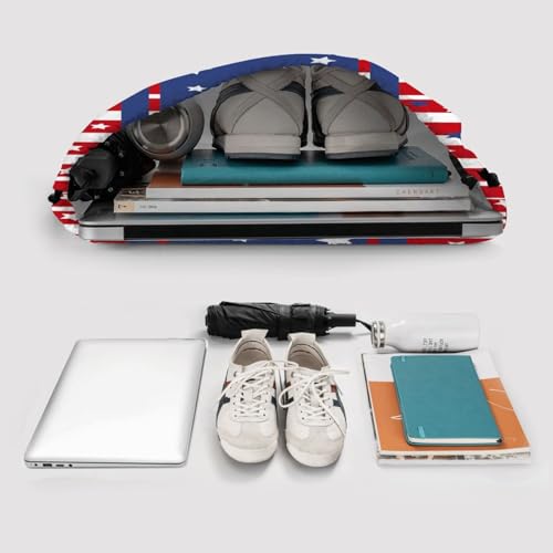 Image of Patriotic Stars Stripes 4th of July Drawstring Bag, Memorial Day Independence Day Red Blue Waterproof Drawstring Bckpack for Gym Sports, Sackpack Bag with Front Zipper Pocket and Inside Zipper Pocket