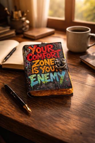 Image of CRAFT JUNKY Vintage Leather Journal Diary for Women and Men Travel Diary Notebook for Writing Deckle Edge Paper (Comfort Zone, 17.78 x 12.7 cm)