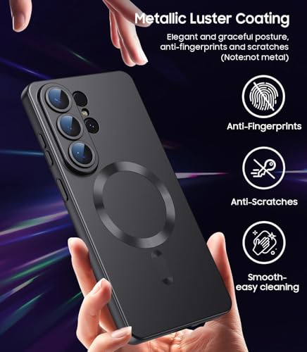 Image of DIZORO Compatible with Samsung S26 Ultra Case, Compatible with MagSafe, Matte Luxury Metallic Luster Flexible TPU Wireless Charging Shockproof Case with Lens Camera Protector Back Cover (Black)