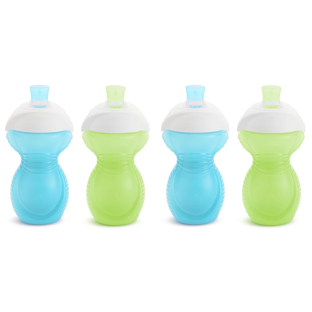 MunchkinBite Proof Sippy Cups for Toddlers 9 Months and Up, Click to Lock Lid, Spill Proof, 9 Ounce, 4 Pack, Blue/Green