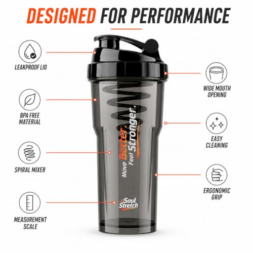 Image of Soul Stretch Storm Shaker for Gym Bottle -700ml | Protein Shaker Bottle | 100% Leakproof, BPA Free, Durable Gym Shaker | Cyclone Blender for Smooth Shakes (Black)