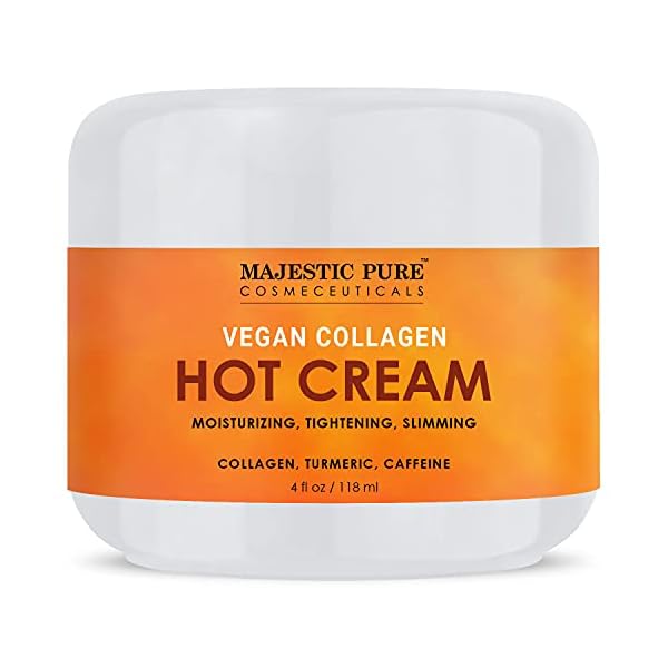 MAJESTIC-PURE-Cellulite-Hot-Cream-Soothing-Relaxing-Tightening-Firming-Slimming-with-Vegan-Collagen-Turmeric-Caffeine-Joint-and-Muscle-Pain-4-oz MAJESTIC PURE Hot Cream - with Caffeine, Vegan Collagen & Turmeric - Massaging, Relaxing, Skin Tightening, Firming…