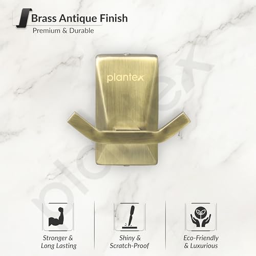 Image of Plantex 304 Grade Stainless Steel Robe Hook /Hanger for Bathroom /Robe Hooks for Bathroom /Hooks /Bathroom Accessories - Crystal (Brass Antique)