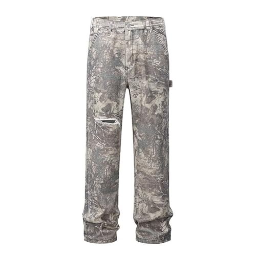 Spring Plus Size Baggy Wide Leg Jeans Men Straight Work Cargo Camo Work Pants Retro Y2K Hip Hop Street Trousers