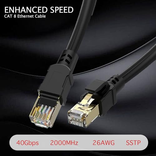 Image of BESTOR RJ45 Ethernet Cable 1M Internet Network LAN Patch Cable Cord Shielded High Speed 40Gbps 2000Mhz Cat 8 Cables for Gaming, Router, PS4, Xbox - Compatible with Cat7 /Cat6a /Cat5e Network, Black