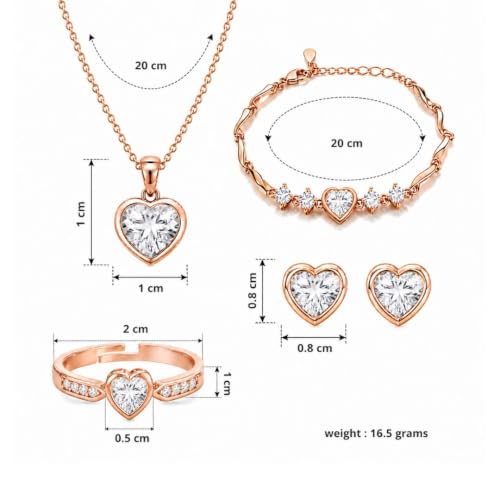 Image of Nilu's Collection Rose Gold And Silver Plated Heart Shape Jewellery Set For Women