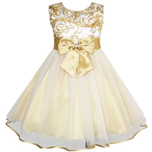 Image of Sunny Fashion Girls Dress Shinning Sequins Beige Tulle Layers Wedding Pageant