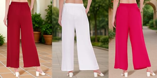 Image of Buy That Trendz Palazzo Pants for Women Rayon Elasticated Regular Fit Flared Wide Leg M to 6XL Pack of 3