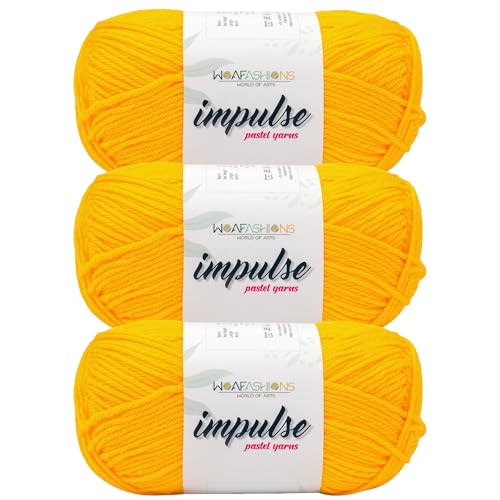 Image of WOAFashions Impulse Hand Knitting & Crochet Yarn, Premium Acrylic, 4 : Medium (Yellow) (3x100gms / 3.5oz / 200mtr / 218yds)